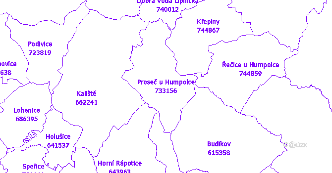 Katastrální mapa Proseč u Humpolce - přehledová mapa katastrálního území