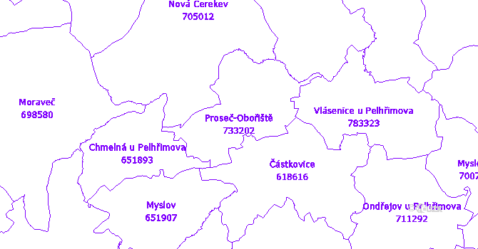 Katastrální mapa Proseč-Obořiště