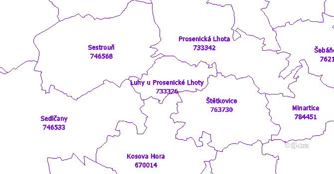 Katastrální mapa Luhy u Prosenické Lhoty - přehledová mapa katastrálního území