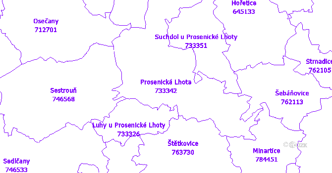 Katastrální mapa Prosenická Lhota - přehledová mapa katastrálního území