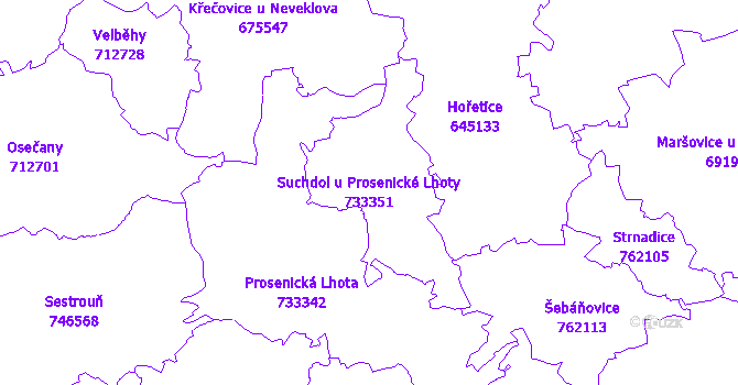 Katastrální mapa Suchdol u Prosenické Lhoty - přehledová mapa katastrálního území