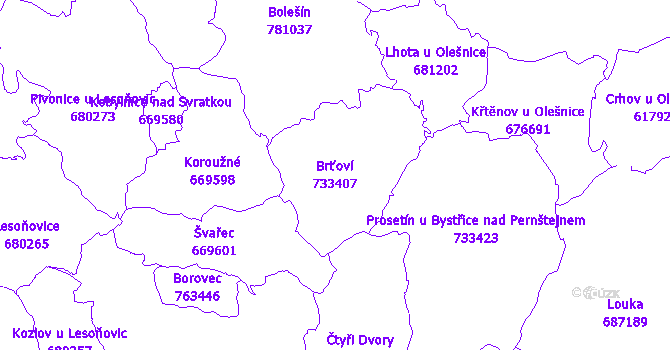 Katastrální mapa Brťoví - přehledová mapa katastrálního území
