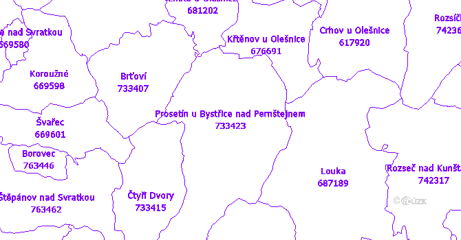 Katastrální mapa Prosetín u Bystřice nad Pernštejnem - přehledová mapa katastrálního území