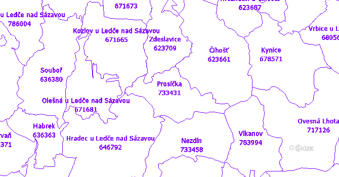Katastrální mapa Prosíčka - přehledová mapa katastrálního území