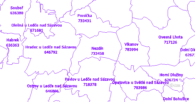 Katastrální mapa Nezdín - přehledová mapa katastrálního území