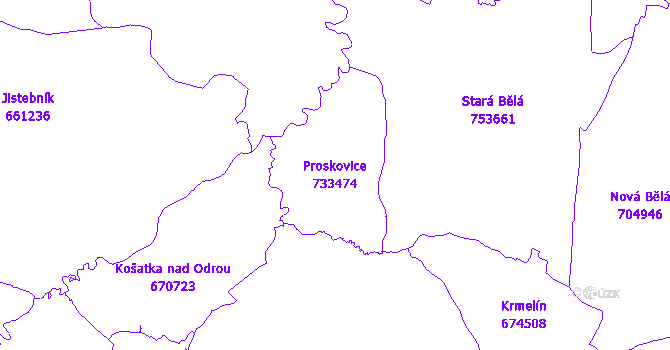 Katastrální mapa Proskovice - přehledová mapa katastrálního území