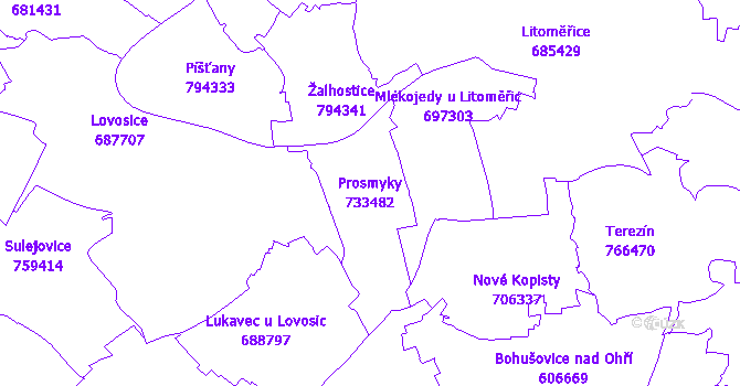 Katastrální mapa Prosmyky - přehledová mapa katastrálního území