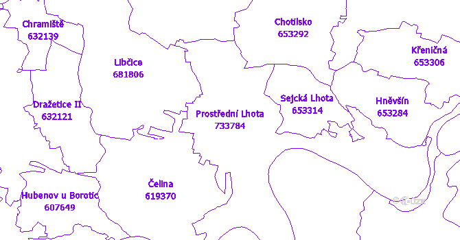 Katastrální mapa Prostřední Lhota