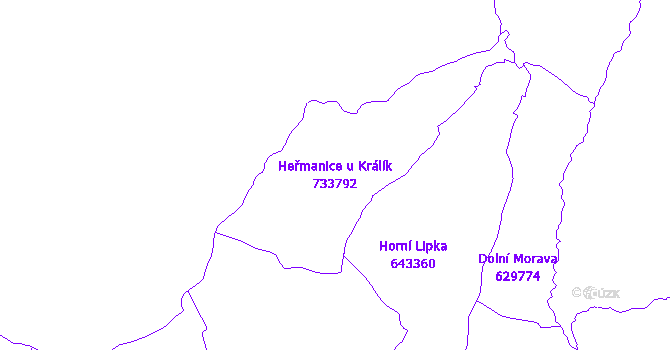 Katastrální mapa Heřmanice u Králík - přehledová mapa katastrálního území
