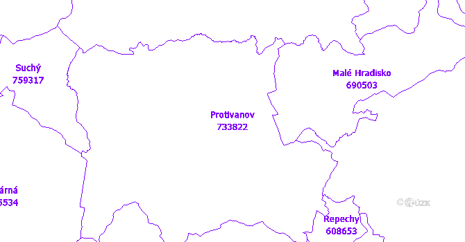 Katastrální mapa Protivanov - přehledová mapa katastrálního území