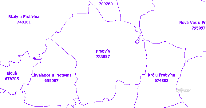 Katastrální mapa Protivín - přehledová mapa katastrálního území