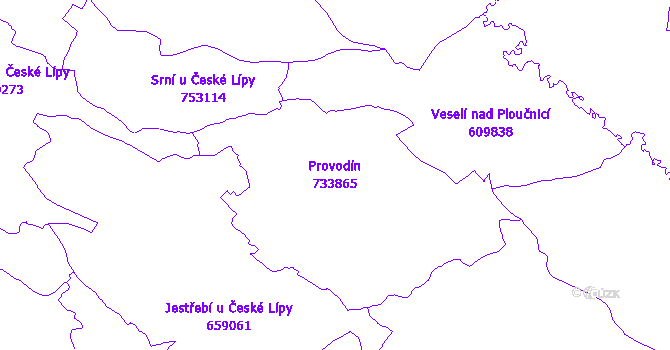 Katastrální mapa Provodín - přehledová mapa katastrálního území