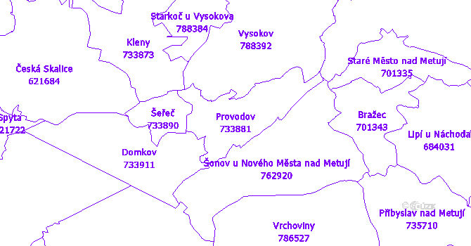 Katastrální mapa Provodov - přehledová mapa katastrálního území