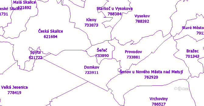 Katastrální mapa Šeřeč - přehledová mapa katastrálního území