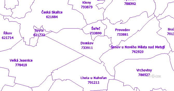 Katastrální mapa Domkov - přehledová mapa katastrálního území