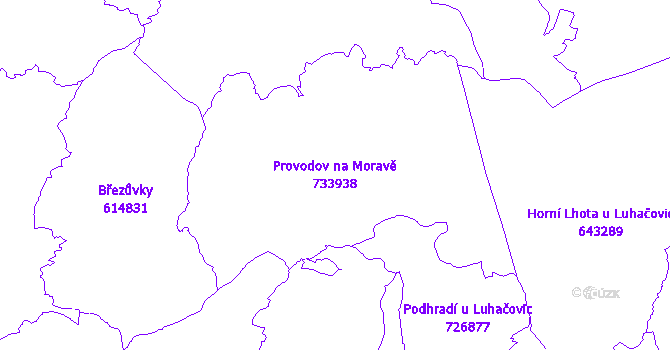 Katastrální mapa Provodov na Moravě - přehledová mapa katastrálního území