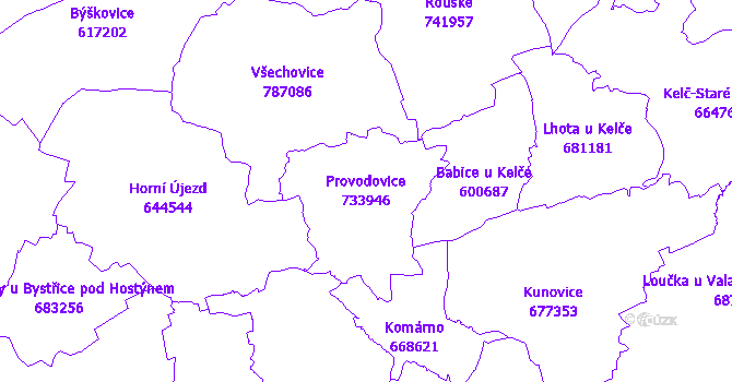 Katastrální mapa Provodovice - přehledová mapa katastrálního území