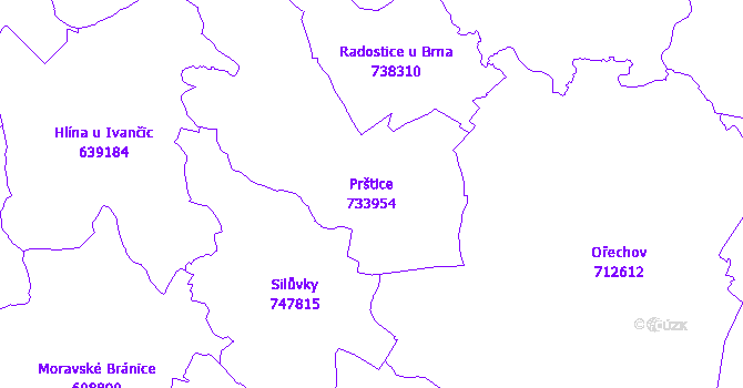 Katastrální mapa Prštice - přehledová mapa katastrálního území