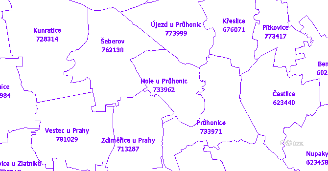 Katastrální mapa Hole u Průhonic - přehledová mapa katastrálního území