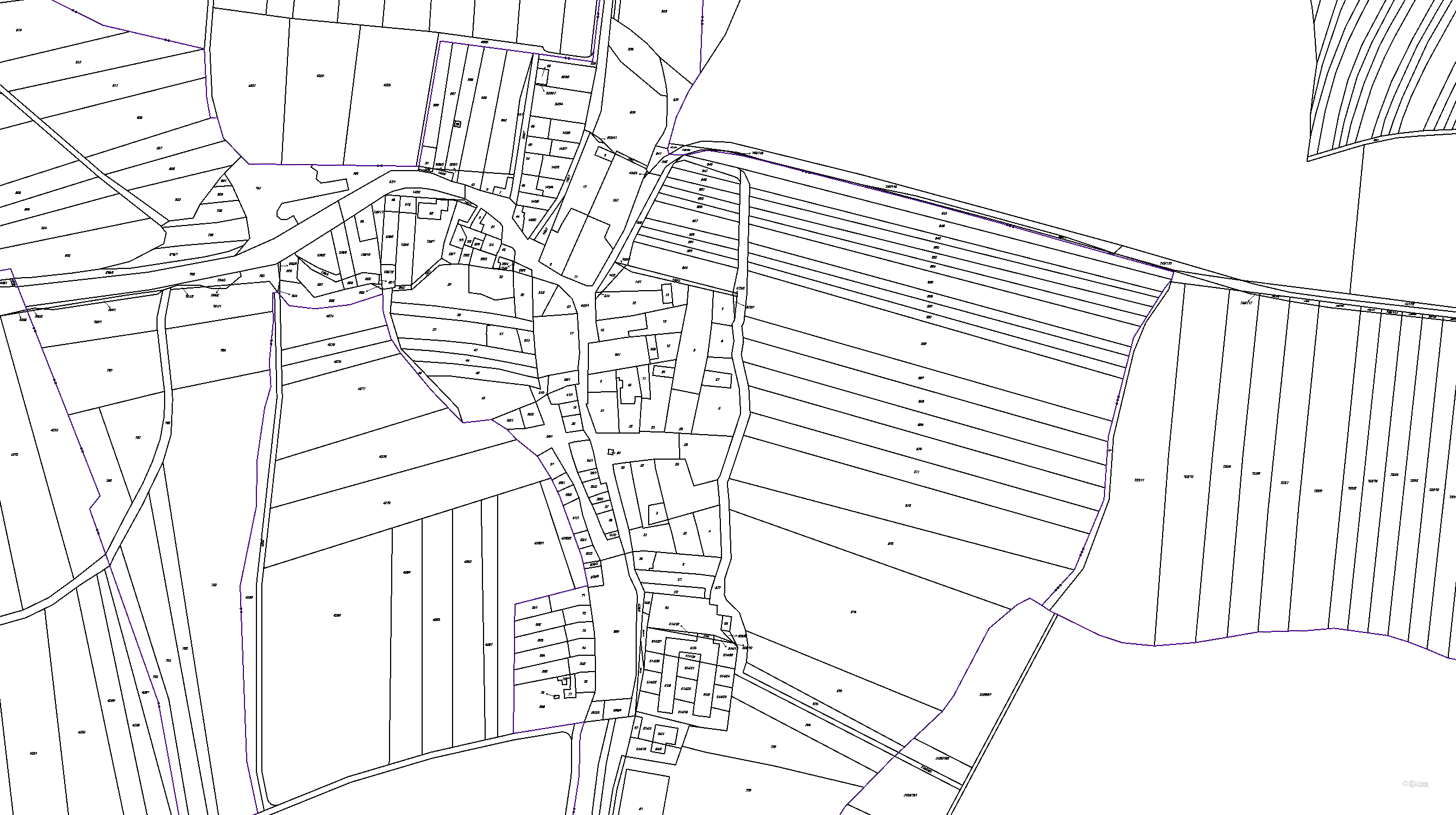 Katastrální mapa pozemků a čísla parcel Boškůvky