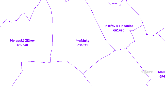 Katastrální mapa Prušánky - přehledová mapa katastrálního území