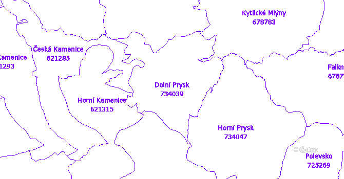 Katastrální mapa Dolní Prysk - přehledová mapa katastrálního území