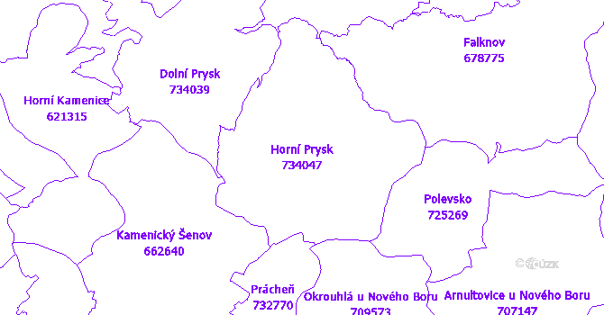 Katastrální mapa Horní Prysk