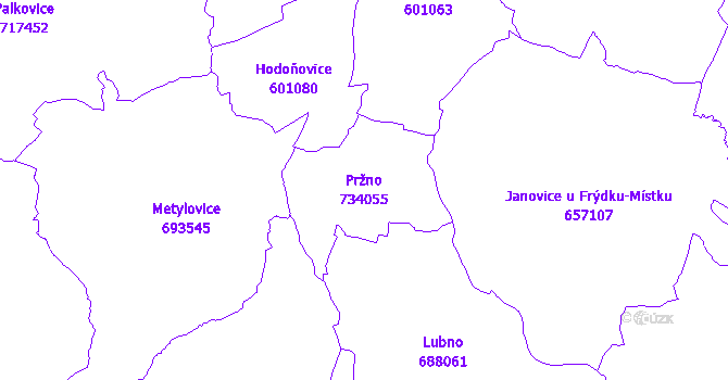 Katastrální mapa Pržno - přehledová mapa katastrálního území