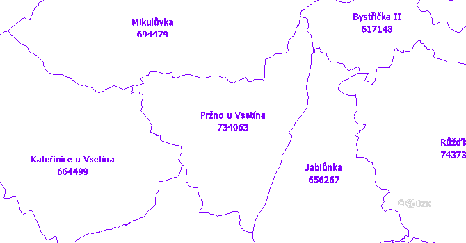 Katastrální mapa Pržno u Vsetína - přehledová mapa katastrálního území