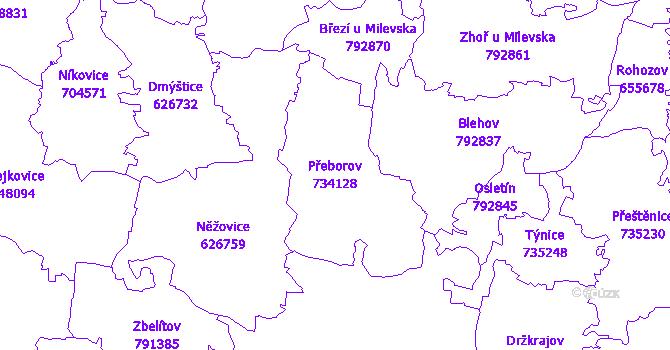Katastrální mapa Přeborov - přehledová mapa katastrálního území