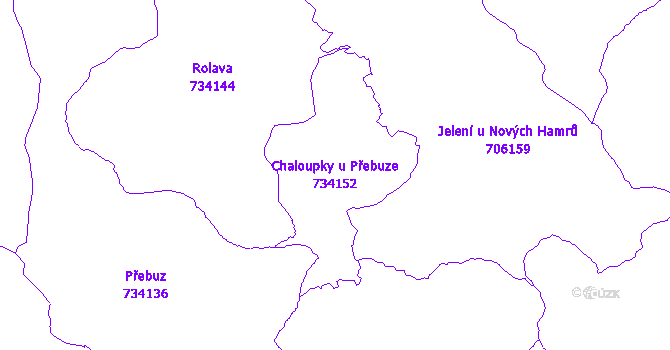 Katastrální mapa Chaloupky u Přebuze - přehledová mapa katastrálního území