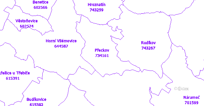 Katastrální mapa Přeckov - přehledová mapa katastrálního území