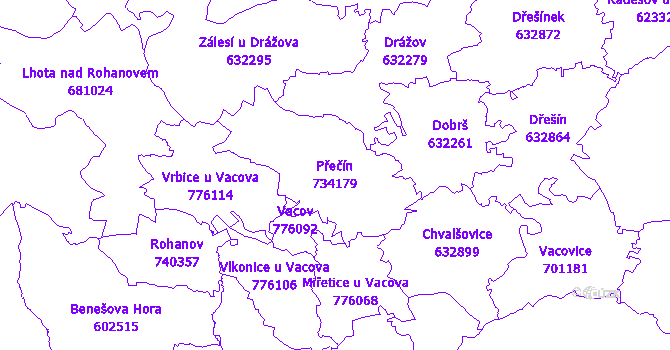 Katastrální mapa Přečín - přehledová mapa katastrálního území