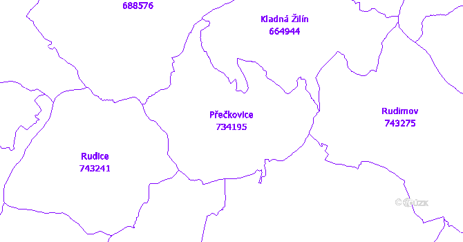 Katastrální mapa Přečkovice - přehledová mapa katastrálního území