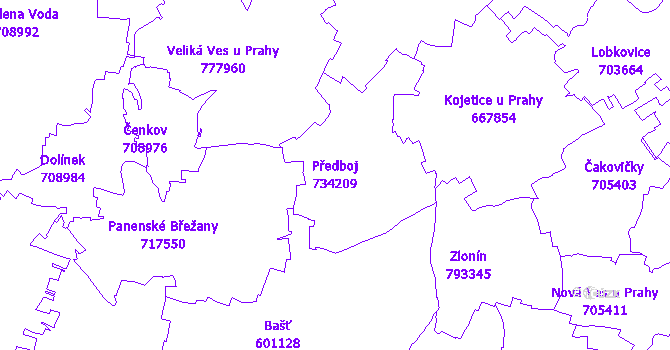 Katastrální mapa Předboj - přehledová mapa katastrálního území