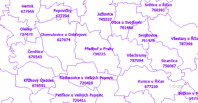 Katastrální mapa Předboř u Prahy - přehledová mapa katastrálního území