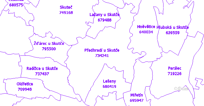 Katastrální mapa Předhradí u Skutče - přehledová mapa katastrálního území
