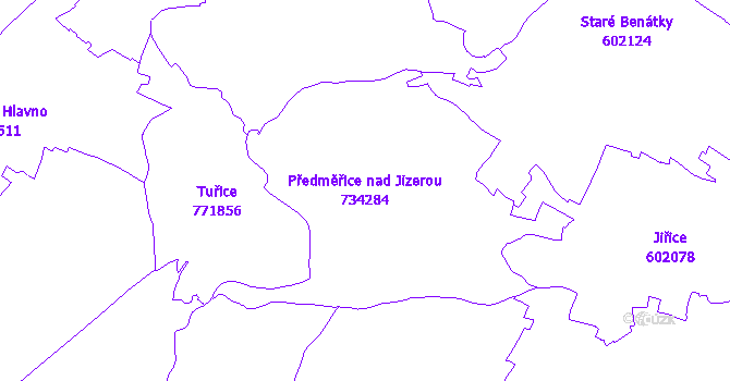 Katastrální mapa Předměřice nad Jizerou - přehledová mapa katastrálního území
