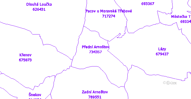 Katastrální mapa Přední Arnoštov - přehledová mapa katastrálního území