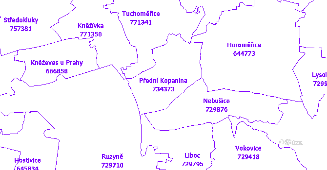 Katastrální mapa Přední Kopanina - přehledová mapa katastrálního území
