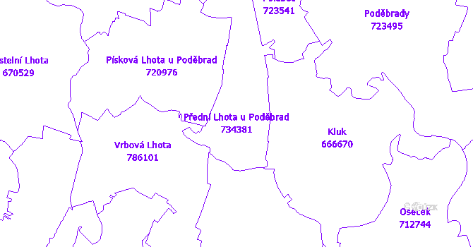 Katastrální mapa Přední Lhota u Poděbrad - přehledová mapa katastrálního území