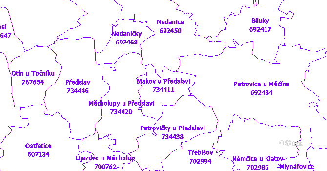 Katastrální mapa Makov u Předslavi - přehledová mapa katastrálního území