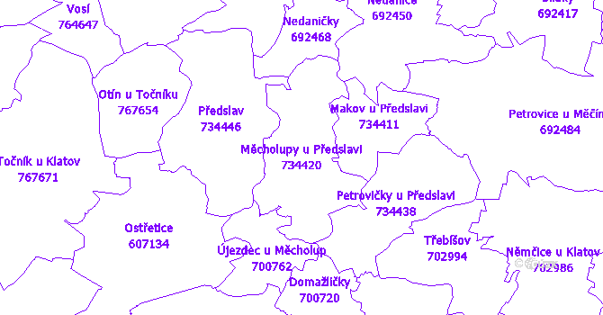 Katastrální mapa Měcholupy u Předslavi - přehledová mapa katastrálního území