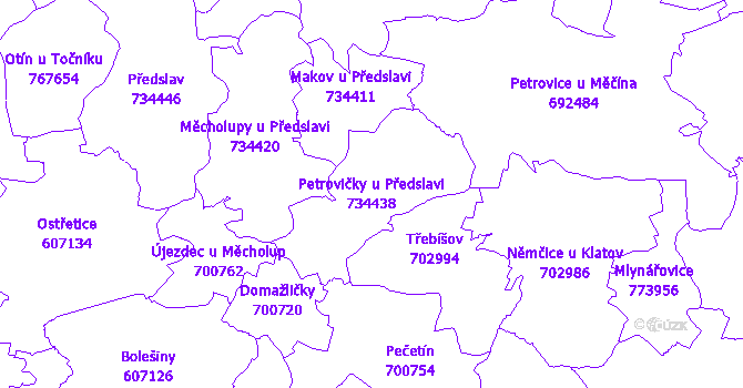Katastrální mapa Petrovičky u Předslavi - přehledová mapa katastrálního území