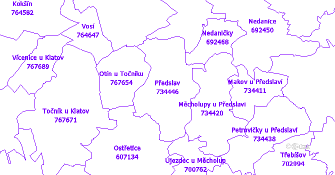 Katastrální mapa Předslav - přehledová mapa katastrálního území