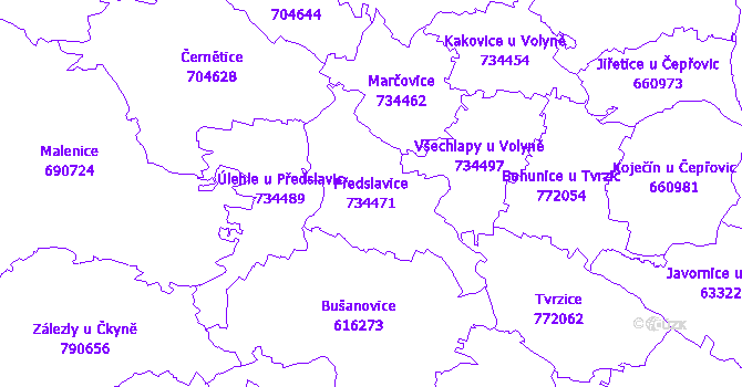 Katastrální mapa Předslavice - přehledová mapa katastrálního území