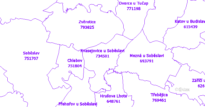 Katastrální mapa Kvasejovice u Soběslavi - přehledová mapa katastrálního území