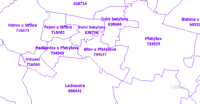 Katastrální mapa Bítov u Přehýšova - přehledová mapa katastrálního území