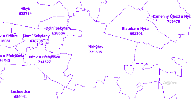 Katastrální mapa Přehýšov - přehledová mapa katastrálního území