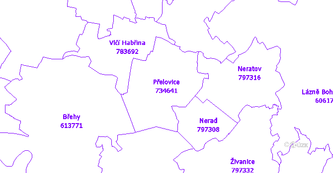 Katastrální mapa Přelovice - přehledová mapa katastrálního území